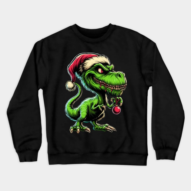 Tyrannosaurus Rex as The Grinch on Christmas Crewneck Sweatshirt by cowyark rubbark